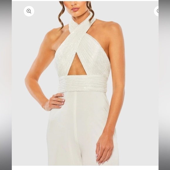 Mac Duggal 11666 Sequined Cross Neck Halter Jumpsuit - Picture 5 of 11